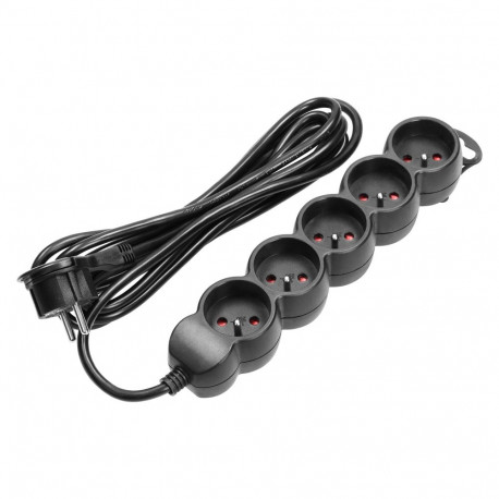 5-kordne pikendusjuhe 2P+Z, 1,5m H05VV-F 3x1,5mm2, Imax=16A, lame pistik, must