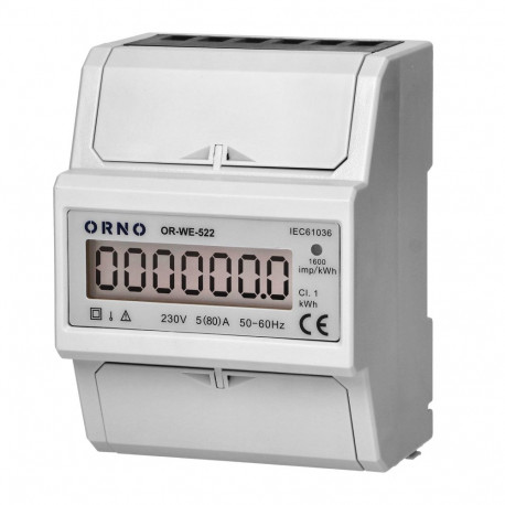 1-faasiline elektrienergia arvesti 80A 4.3 moodulit DIN TH-35mm