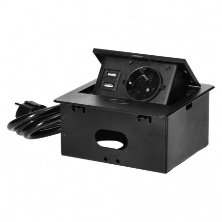 Wpuszczane gniazdo meblowe z ładowarką USB i przewodem 1,5m, 1x2P+Z Schuko, 2xUSB (typ A, 2,1A), pła