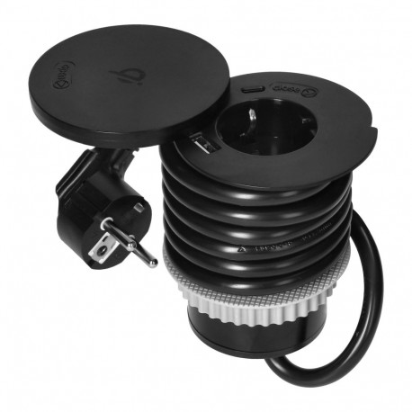 Mööblipesa -6cm pööratava katte, induktsioonlaadija, USB-laadija ja 1,5m juhtmega, 1x2P+Z (Schuko), 