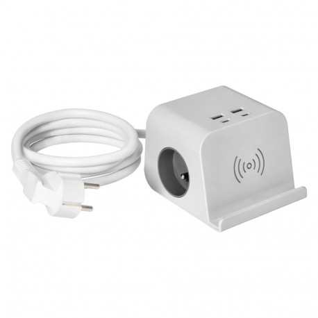 Listwa zasilająca nabiurkowa z ładowarką USB, śrubowym zaciskiem mocującym i przewodem 1,4m, 2x2P+Z,
