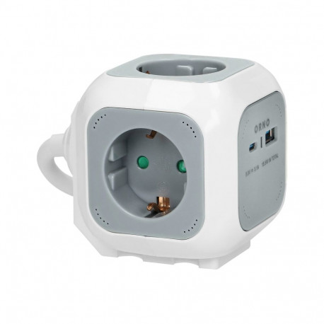 Przedłużacz 4x2P+Z (Schuko), ładowarka USB A+C, Quick charge, 1,4m H05VV-F 3x1,5mm?, szary