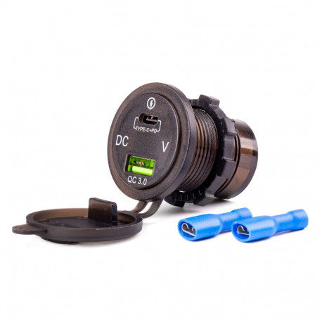 Veekindel laadija usb-pesade ja pingetesteriga + usb-c 12v 24v mod-07 amio-02857