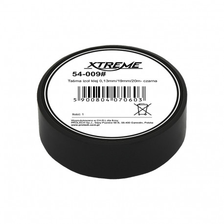 54-009# Taśma izolacyjna klejąca 0,13mm/19mm/20m - czarna (10 tk.)