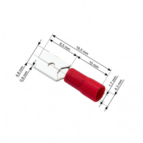 43-031# Konektor izolowany płaski męski 4,8/0,8 czerwony 100szt.