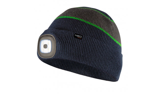 Czapka z latarką LED, granatowo-szaro-zielona PREMIUM