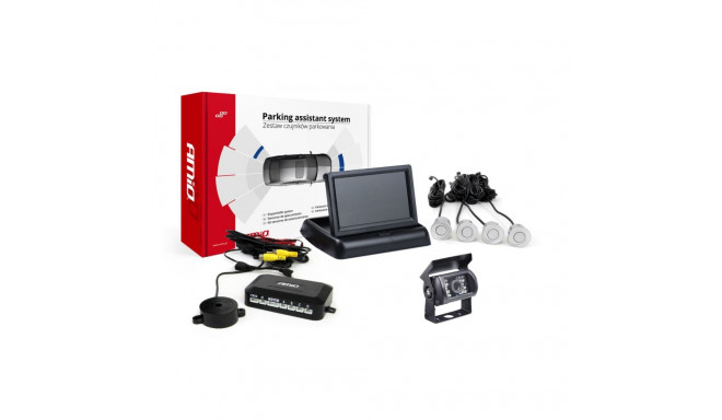 Parkimisandurite komplekt tft02 4,3" koos hd-501-ir kaameraga, 4 hõbedast andurit
