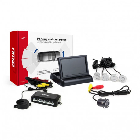 Parkimisandurite komplekt tft02 4,3" HD-308-LED kaameraga, 4 hõbedast andurit
