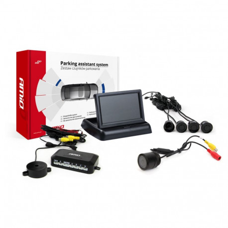 Parkimisandurite komplekt tft02 4,3" HD-301-IR kaameraga, 4 musta andurit