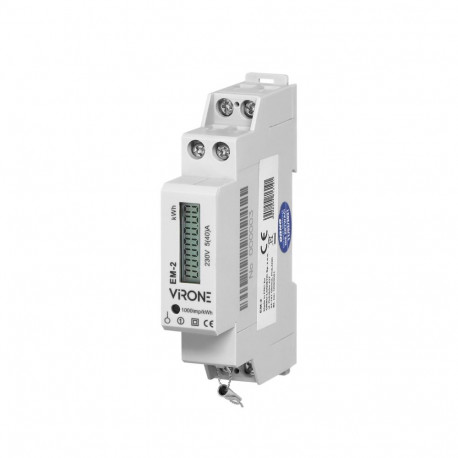 1-faasiline elektrienergia tarbimise indikaator, 40A, impulssväljund, 1 moodul, DIN TH-35mm