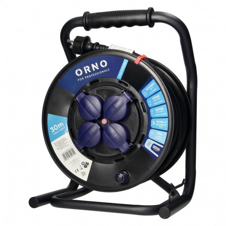 Professionaalne trummel-pikendusjuhe IP44, 4 schuko pistikupesa, õlikindel kummikaabel, H07RN-F 3x2,