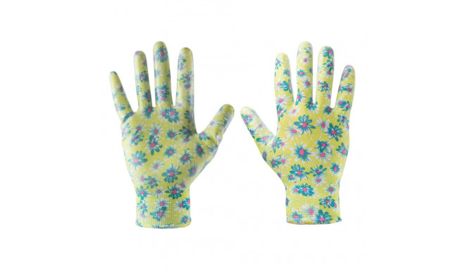 Rękawice ogrodowe pokryte nitrylem, wzór kwiatki, rozmiar 7" (6 tk.)