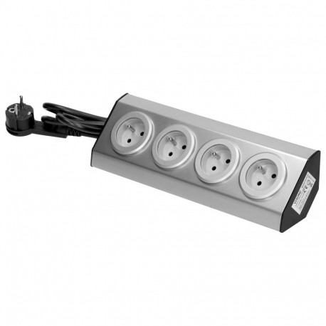 Köögimööbli pistikupesa 4x2P+Z, 16A, takjakinnitusega, INOX, 1,5m juhe lameda pistikuga