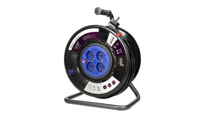 trummel-pikendusjuhe, 4 schuko pistikupesa, PVC-kaabel H05VV-F 3x1,5mm², pikkus 50m, statsionaarsed 