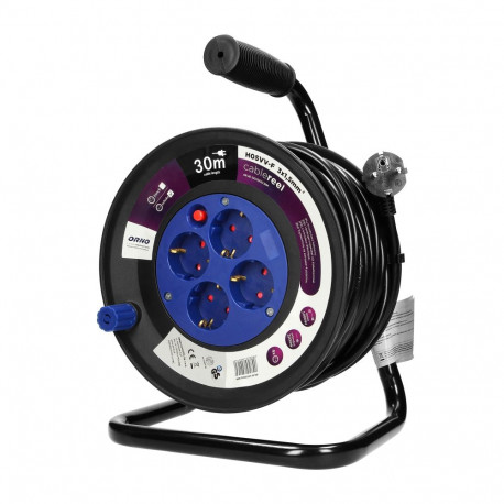 trummel-pikendusjuhe, 4 schuko pistikupesa, PVC-kaabel H05VV-F 3x1.5mm², pikkus 30 m, termokaitse, v