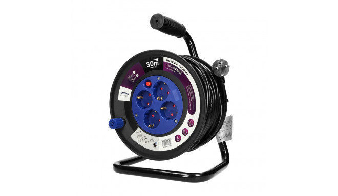 trummel-pikendusjuhe, 4 schuko pistikupesa, PVC-kaabel H05VV-F 3x1.5mm², pikkus 30 m, termokaitse, v