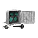 Gniazdo ogrodowe KAMIEŃ, 4x2P+Z (schuko), kabel gumowy H07RN-F 3x1,5mm?, 3m, 2 tryby pracy: automaty