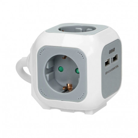 Pikendusjuhe 4-kohaline 2P+Z (Schuko) 2xUSB laadijaga 1,4m H05VV-F 3x1,5mm-, hall-valge