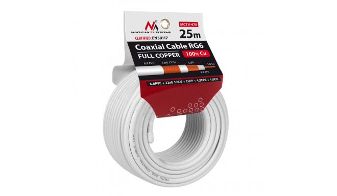 Kabel koncentryczny Maclean, Przewód antenowy satelitarny, RG6 1.02CU+4.8FPE+CU/P+32*0.12CU+6.8PVC, 