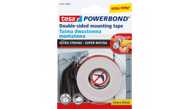 Taśma montażowa powerbond wew.zew.1,5m:19mm (s.moc.do 10kg na 10cm)