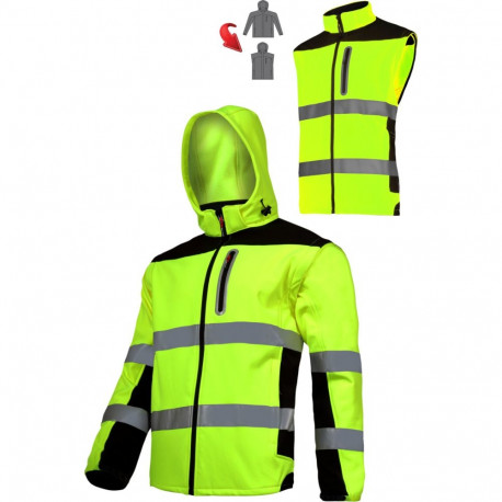Softshell hoiatusjope eemaldatavate varrukatega, kollane, "L", CE