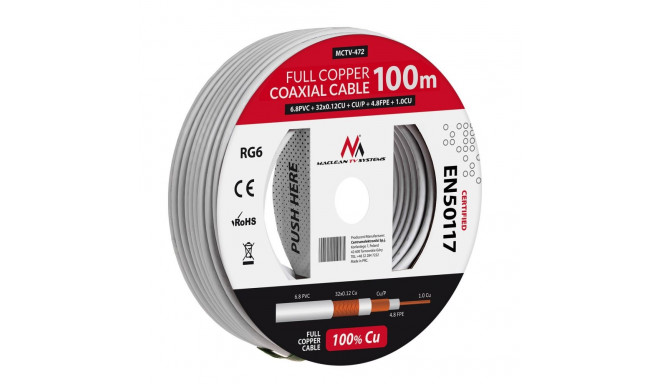 Koaksiaalkaabel Maclean, Satelliitantennikaabel, RG61.02CU+4.8FPE+CU/P+32*0.12CU+6.8PVC, 100M, MCTV-