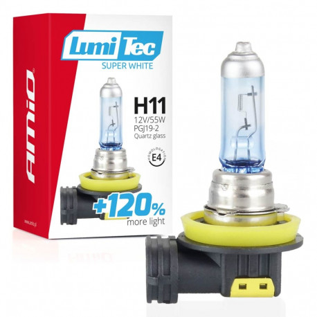 Żarówka halogeen h11 12v 55w lumitec super valge +120% amio-02139