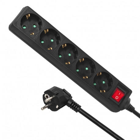 Listwa zasilająca Maclean, Przedłużacz 5 gniazd Z wyłącznikiem, Czarny, Typ niemiecki, 3500W, 5m, MC