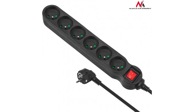Listwa zasilająca Maclean, przedłużacz, 6 gniazd, z wyłącznikiem, czarny, 2300W, 1.5m, MCE225