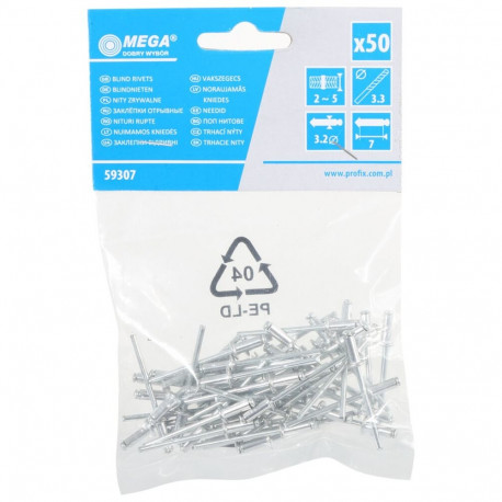 59307 alumiiniumist tõmbeneet 3,2x7,4mm 50 tk, Mega