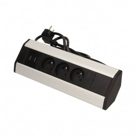 mööblipistikupesa USB-laadijaga ja 1,8 m juhtmega, 3x2P+Z, 2xUSB