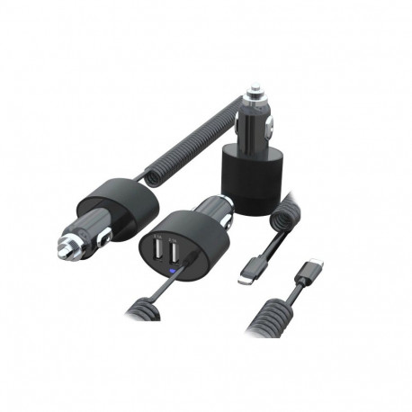 MCE76 37545 Ładowarka samochodowa 2xUSB, 5.2A, lightning spiralny 1.8m