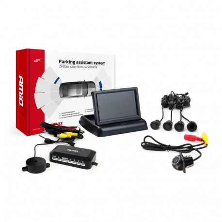 Tft02 4,3" parkimisandurite komplekt hd-305-led kaameraga 4 musta andurit "gold"