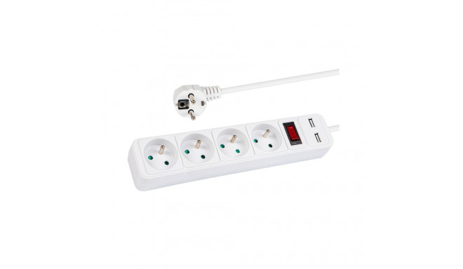 98-084# Võrgupikendusjuhe pr-470wsp/usb 4-pesa+usb maandusega+lüliti 3m valge 3x1,5mm