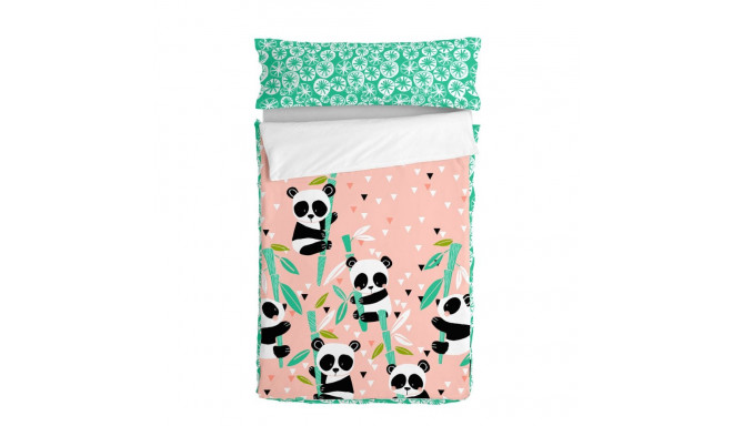 Gultas veļa ar rāvējslēdzēju un segu HappyFriday Moshi Moshi Panda Garden Rozā 105 x 200 cm