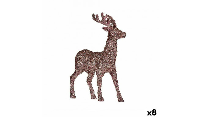 Decorative Figure Christmas Reindeer Glitter Pink Golden Plastic 15 x 45 x 30 cm (8 Units)