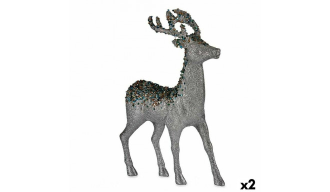 Decorative Figure Christmas Reindeer Silver Plastic 15 x 45 x 30 cm (2 Units)