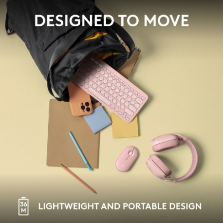 Logitech Pebble Keys 2 K380s juhtmevaba klaviatuur, RF Wireless + Bluetooth, US INT, tooniline roosa