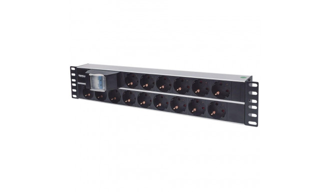 Intellinet 19" 2U rackmount 15-väljundiga toitejaotur, EU CEE 7/3 pistikupesad, topelt õhulülitiga, 