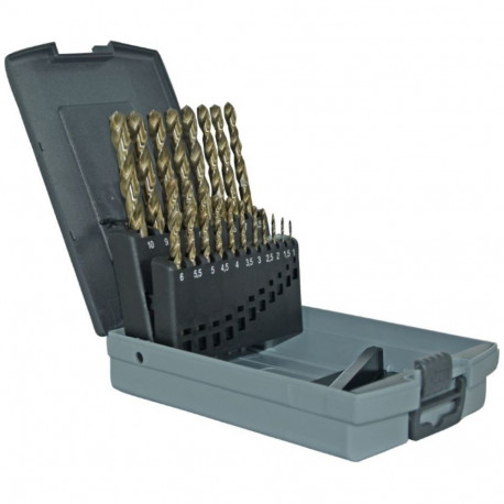 Metallipuuride komplekt 1-10mm, HSS-Co, üleni lihvitud. Tipunurk terav (split point) 135°, 19 puuri