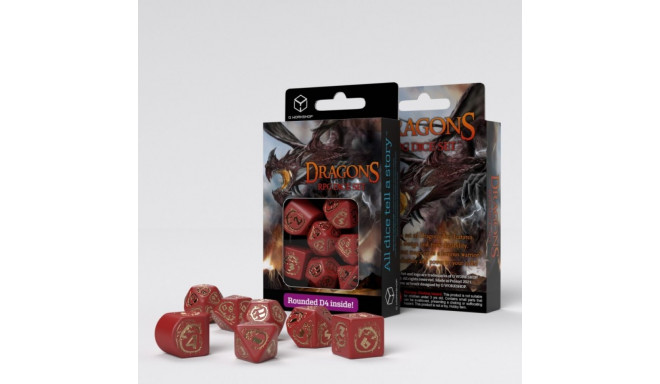 Dragons Modern Dice Set Red And Gold Colors