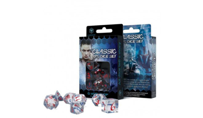 Classic RPG Dice Set Transparent And Blue And Red Colors