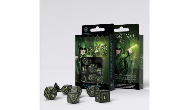 Dice Set Elvish Black And Fluorescent Colors Glow In The Dark
