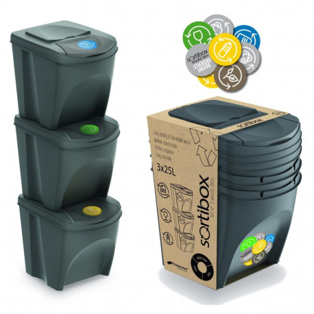 Sortibox 3x25L hall jäätmete sorteerimise kastide komplekt