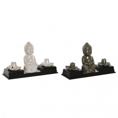 Essential oil burner Home ESPRIT Ceramic MDF Wood Buddha 24 x 8 x 14 cm (2 Units)