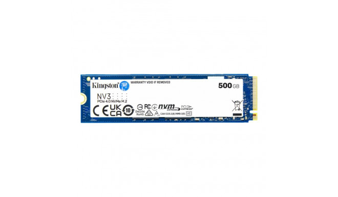 SSD|KINGSTON|NV3|500GB|M.2|PCIE|NVMe|3D NAND|Write speed 3000 MBytes/sec|Read speed 5000 MBytes/sec|