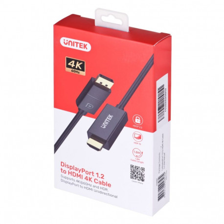 UNITEK CABLE DisplayPort 1.2, HDMI, 4K@60Hz, 1,8 m, V1608A