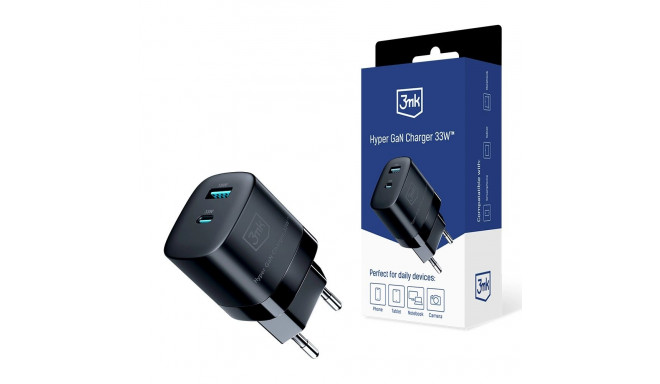 3mk Hyper Charger GaN 33W USB-C USB-A wall charger - black