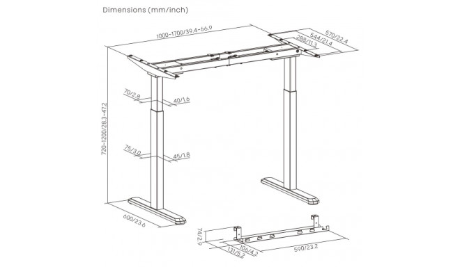 Adjustable Height Table Frame Up Up Bjorn, Black