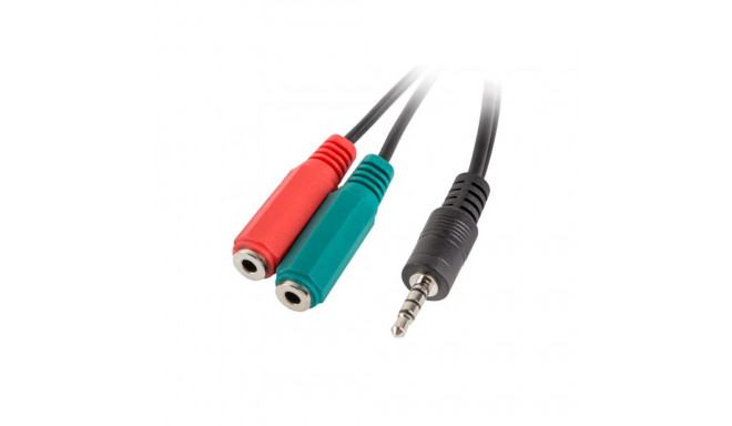 MINIJACK 3.5MM(M) 4PIN->2X MINIJACK 3.5MM(F) 3PIN ADAPTER CABLE 20CM BLACK LANBERG